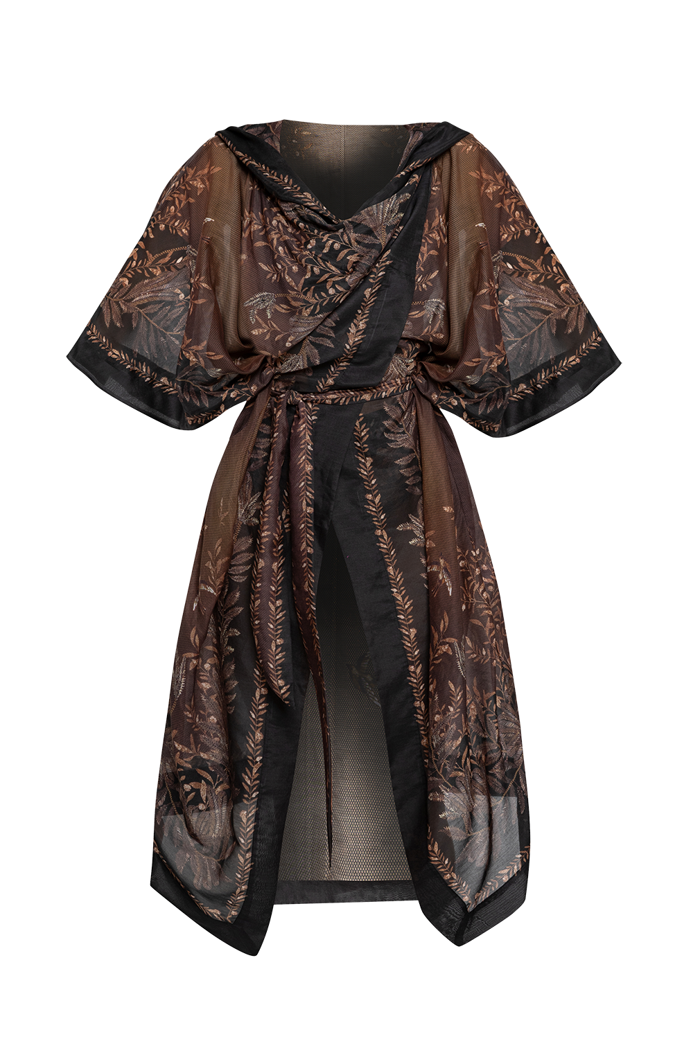 COTTON SILK KIMONO DRESS WITH HOOD - SECRET GARDEN