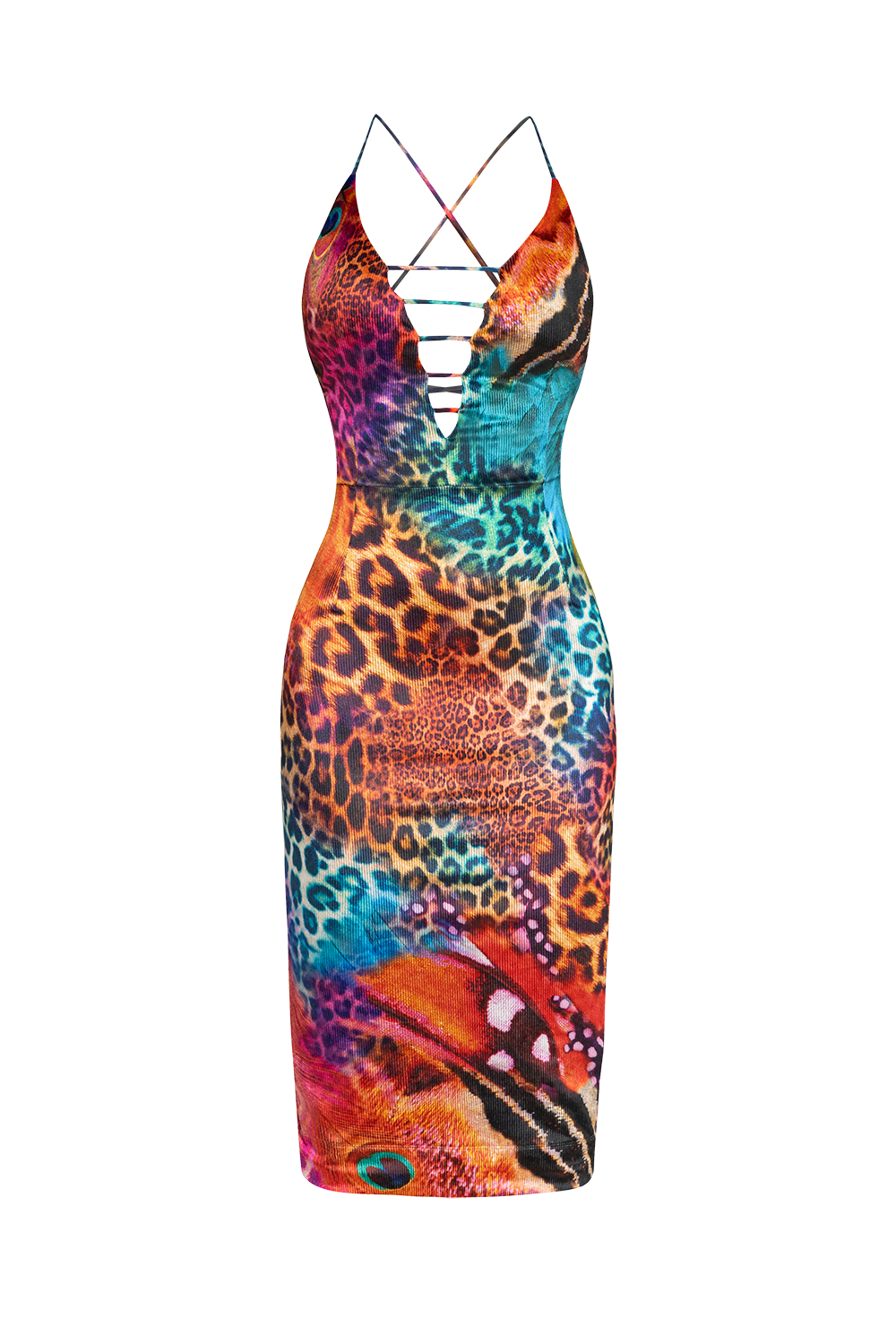 RIBBED VELVET BACKLESS DRESS - LEO NEON WILD