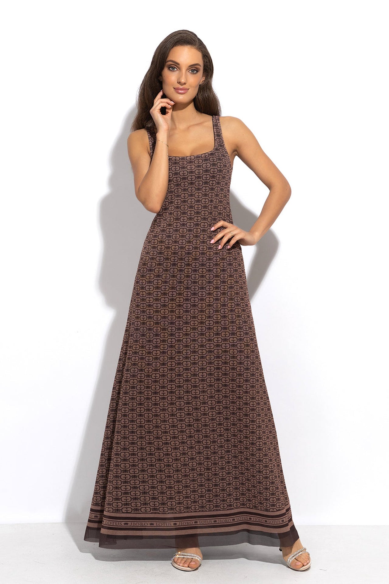 MESH BACKLESS LONG DRESS - MOCHA MOUSSE LOGO