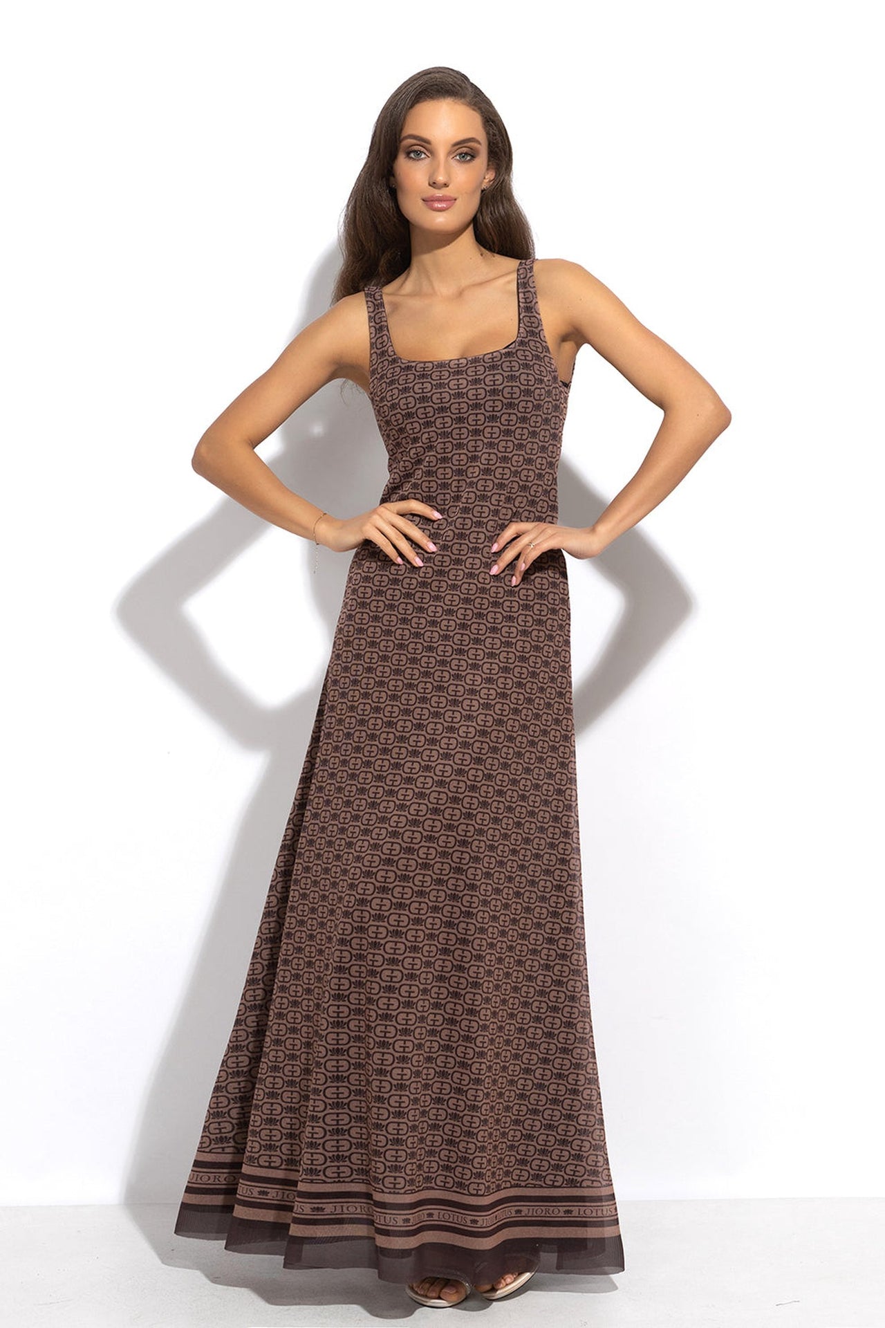MESH BACKLESS LONG DRESS - MOCHA MOUSSE LOGO