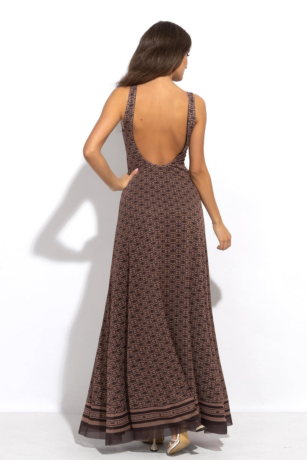 MESH BACKLESS LONG DRESS - MOCHA MOUSSE LOGO