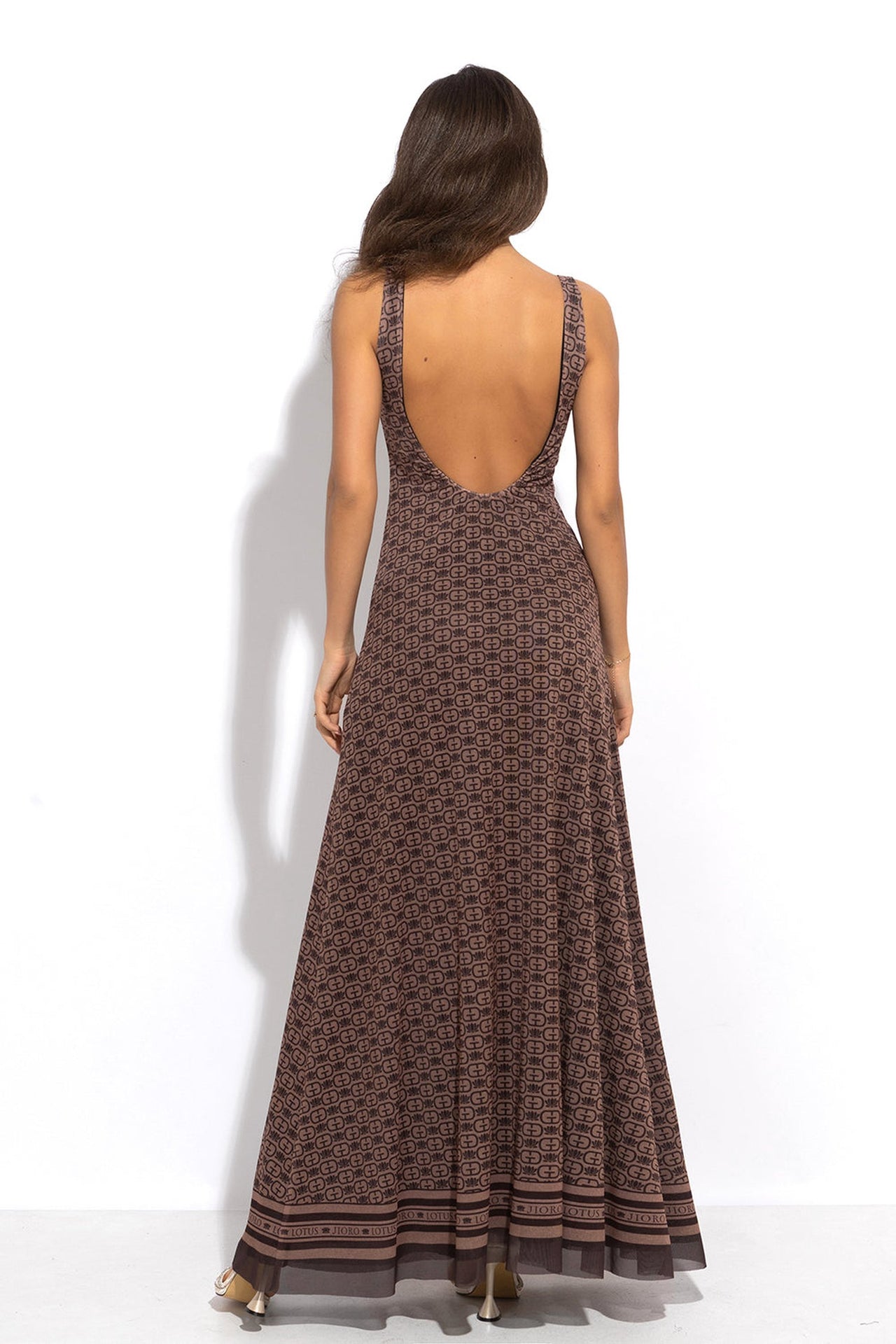 MESH BACKLESS LONG DRESS - MOCHA MOUSSE LOGO