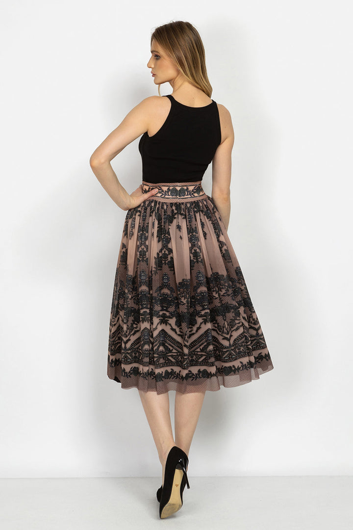 MESH SKIRT WITH ELASTIC WAIST AND VISCOSE LINING - GRAFFITI POWDER JIORO МИДИ ПОЛА ОТ МРЕЖА С ЕЛАСТИЧЕН КОЛАН И ПОДПЛАТА ОТ ВИСКОЗА - GRAFFITI POWDER JIORO