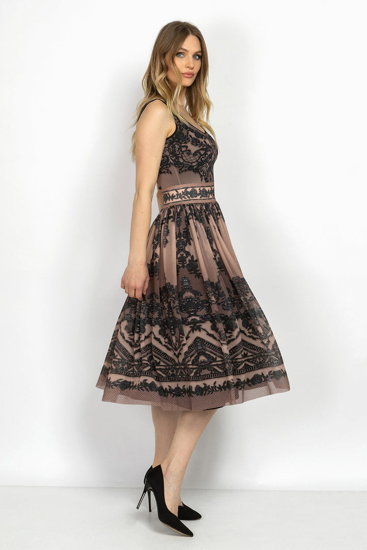 MESH SKIRT WITH ELASTIC WAIST AND VISCOSE LINING - GRAFFITI POWDER JIORO МИДИ ПОЛА ОТ МРЕЖА С ЕЛАСТИЧЕН КОЛАН И ПОДПЛАТА ОТ ВИСКОЗА - GRAFFITI POWDER JIORO