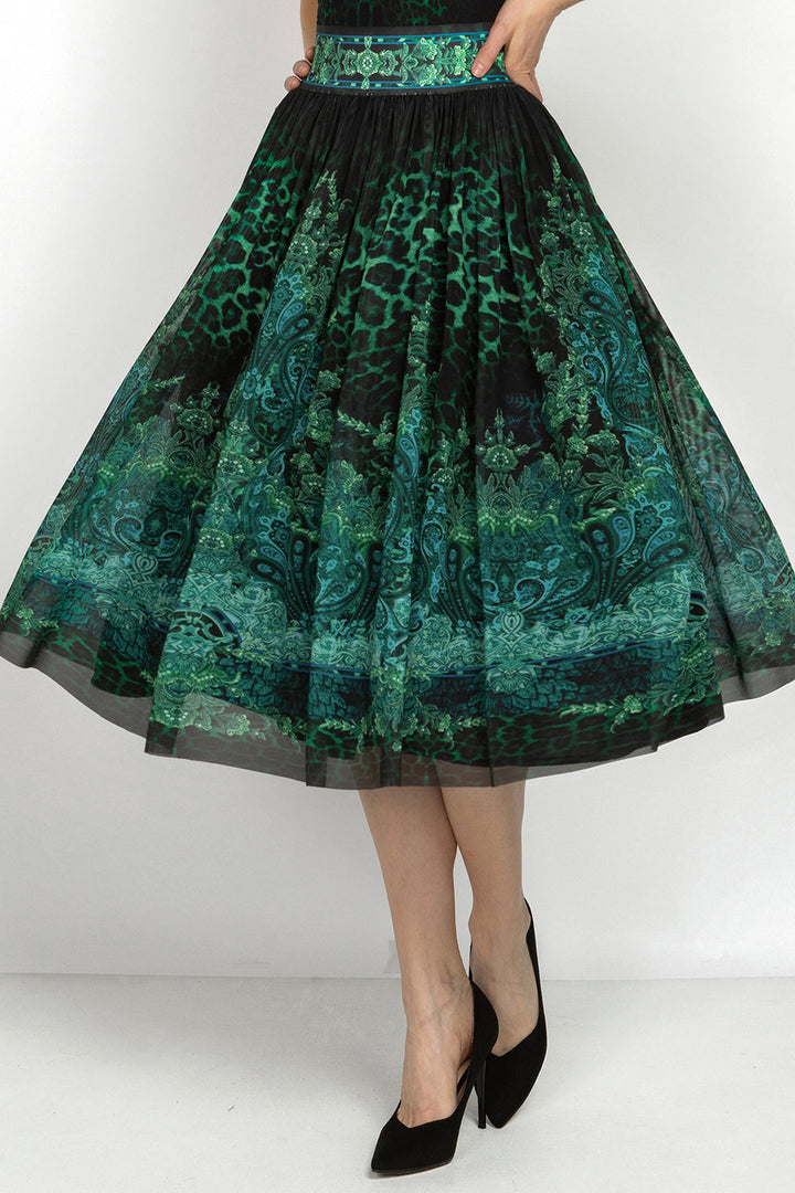 MESH SKIRT WITH ELASTIC WAIST AND VISCOSE LINING - LEO NEON GREEN JIORO ПОЛА ОТ МРЕЖА С ЕЛАСТИЧЕН КОЛАН И ВИСКОЗНА ПОДПЛАТА - LEO NEON GREEN JIORO