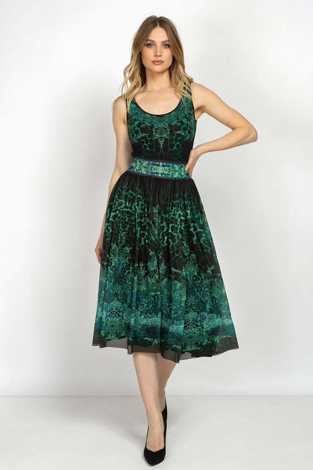 MESH SKIRT WITH ELASTIC WAIST AND VISCOSE LINING - LEO NEON GREEN JIORO ПОЛА ОТ МРЕЖА С ЕЛАСТИЧЕН КОЛАН И ВИСКОЗНА ПОДПЛАТА - LEO NEON GREEN JIORO