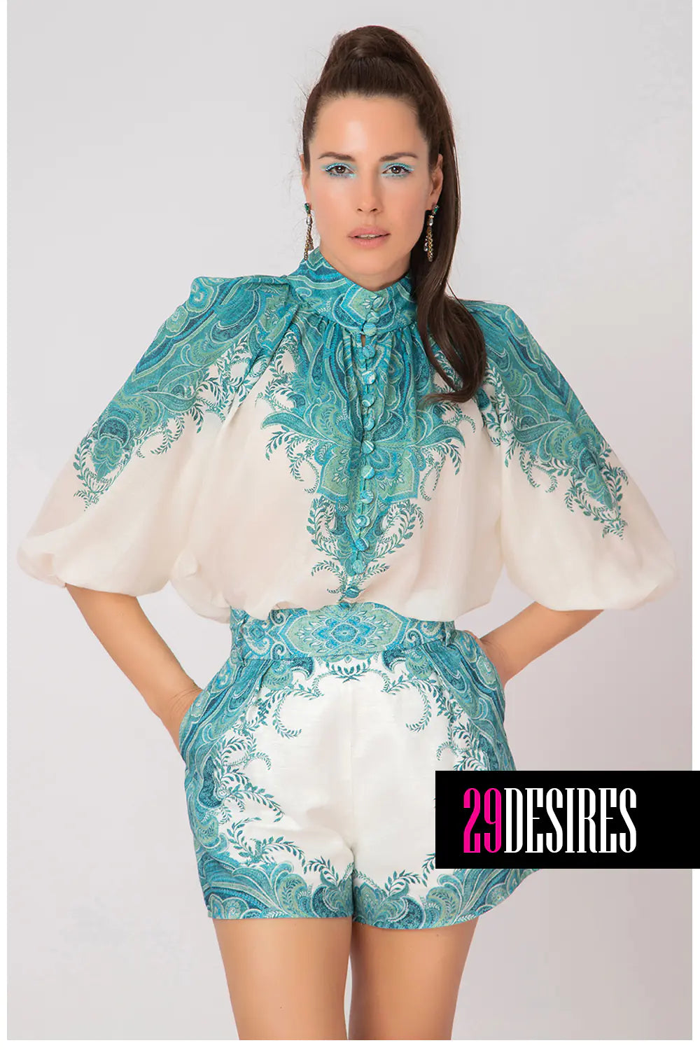 COTTON AND SILK SHIRT WITH PUFF SLEEVES - BUTTER LEAVES