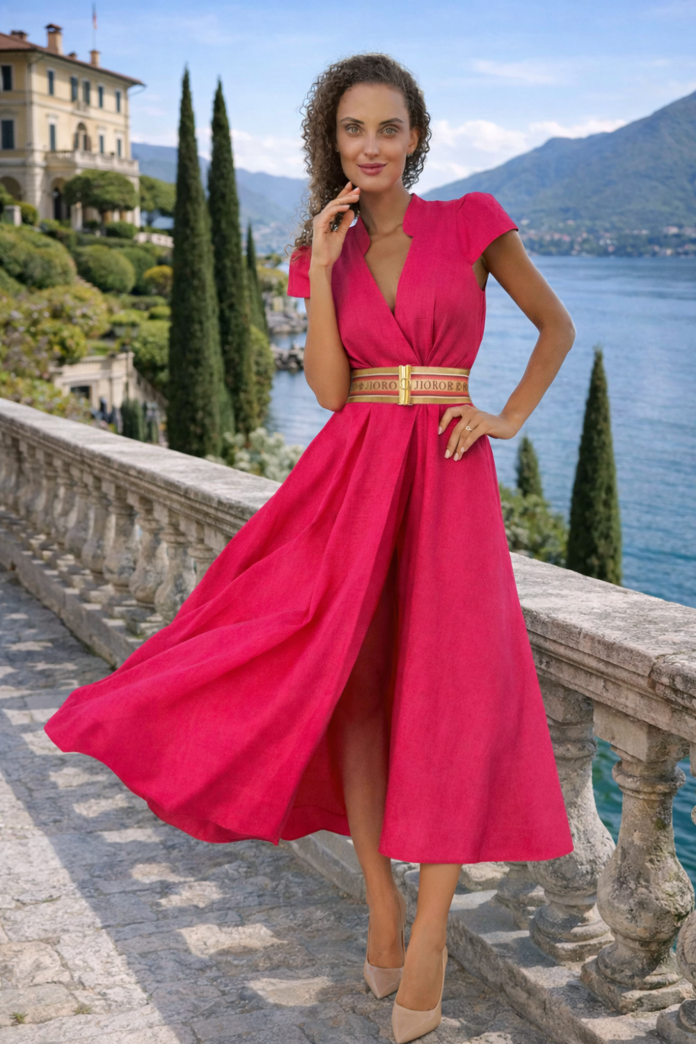 LONG FLARED LINEN DRESS IN FUCHSIA - ESSENTIALS - Fashion Roots
