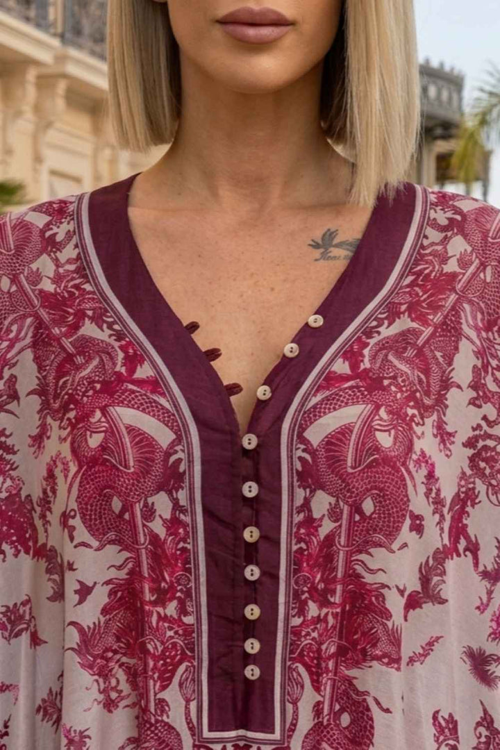 SILK COTTON CAFTAN - ASIA BORDEAUX - Fashion Roots