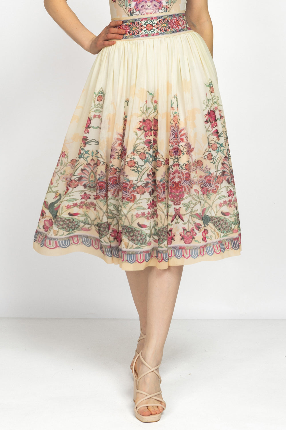 MESH SKIRT WITH ELASTIC WAIST AND VISCOSE LINING - PAISLEY RED JIORO ПОЛА ОТ МРЕЖА С ЕЛАСТИЧЕН КОЛАН И ВИСКОЗНА ПОДПЛАТА - PAISLEY RED JIORO