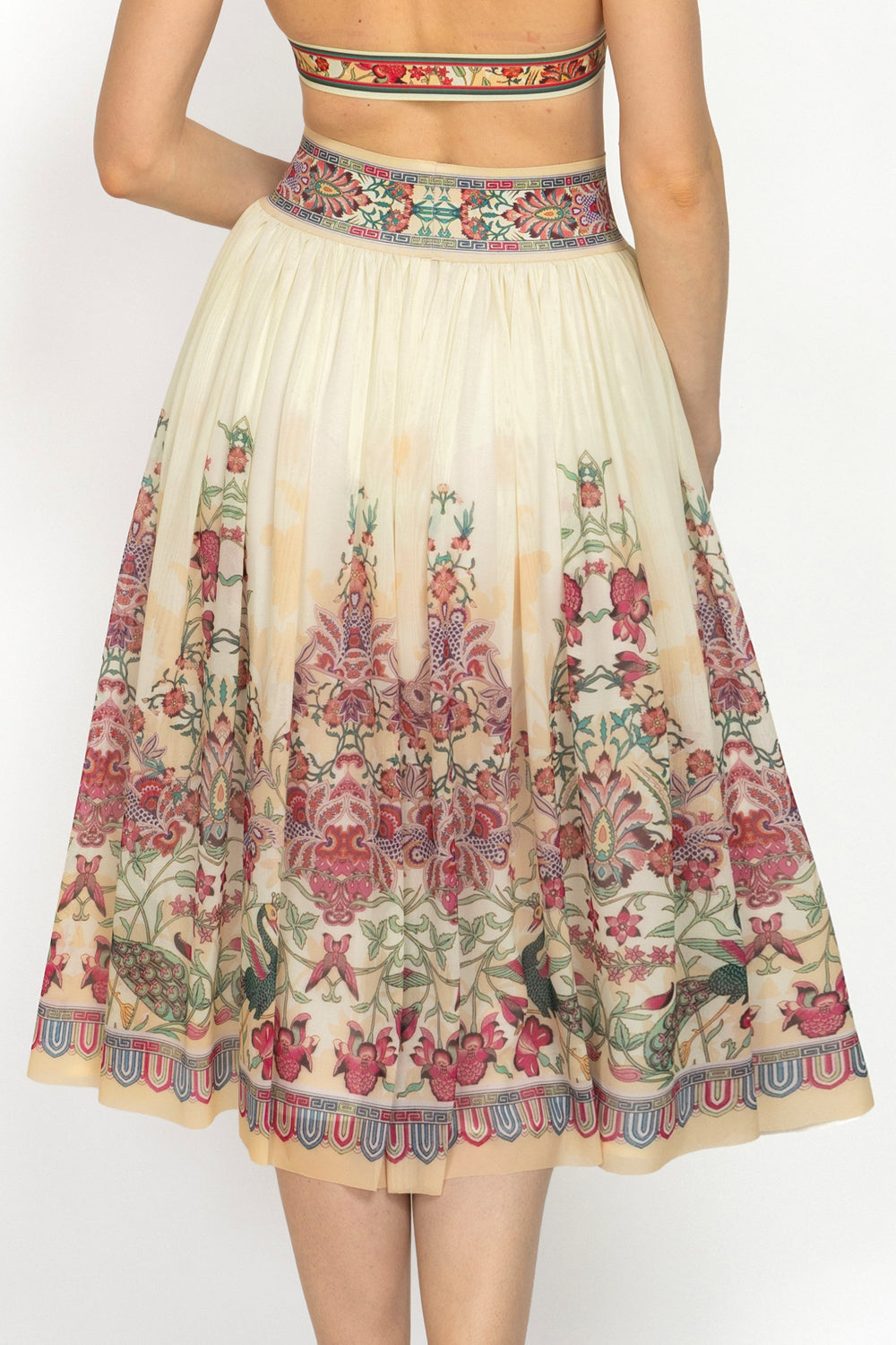 MESH SKIRT WITH ELASTIC WAIST AND VISCOSE LINING - PAISLEY RED JIORO ПОЛА ОТ МРЕЖА С ЕЛАСТИЧЕН КОЛАН И ВИСКОЗНА ПОДПЛАТА - PAISLEY RED JIORO