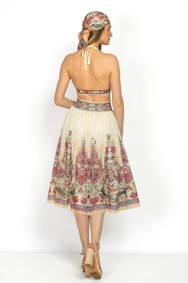 MESH SKIRT WITH ELASTIC WAIST AND VISCOSE LINING - PAISLEY RED JIORO ПОЛА ОТ МРЕЖА С ЕЛАСТИЧЕН КОЛАН И ВИСКОЗНА ПОДПЛАТА - PAISLEY RED JIORO
