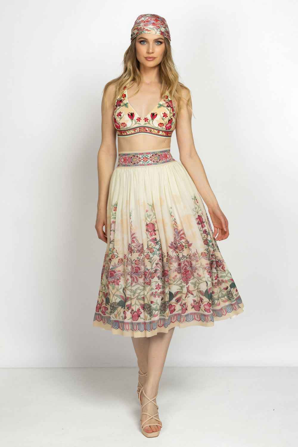 MESH SKIRT WITH ELASTIC WAIST AND VISCOSE LINING - PAISLEY RED