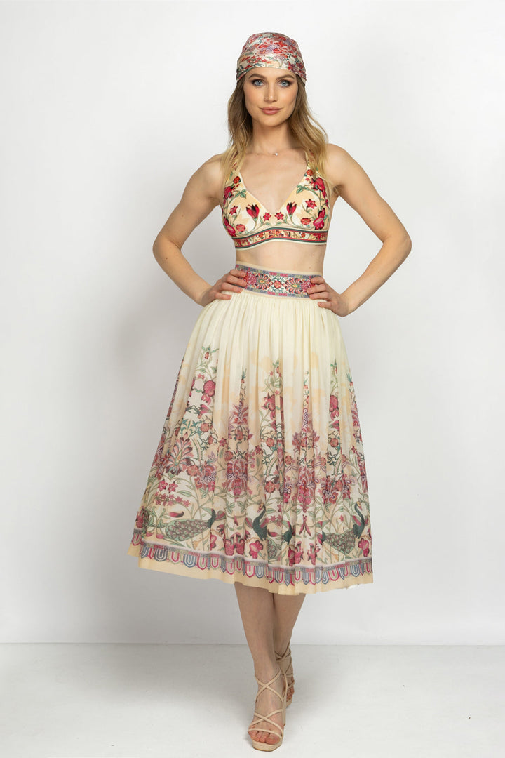MESH SKIRT WITH ELASTIC WAIST AND VISCOSE LINING - PAISLEY RED JIORO ПОЛА ОТ МРЕЖА С ЕЛАСТИЧЕН КОЛАН И ВИСКОЗНА ПОДПЛАТА - PAISLEY RED JIORO