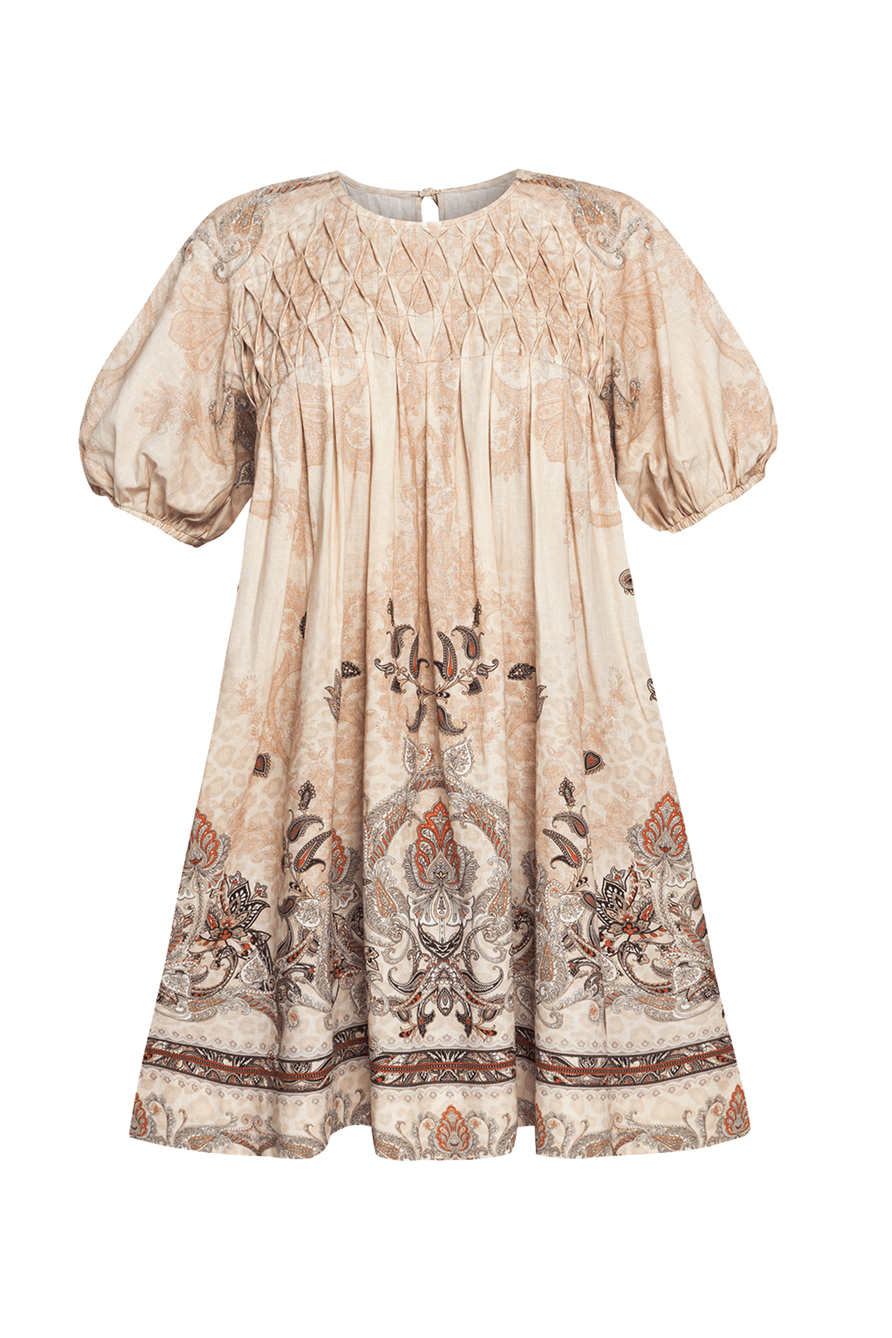 LINEN-LIKE BOHO DRESS – PAISLEY BEIGE