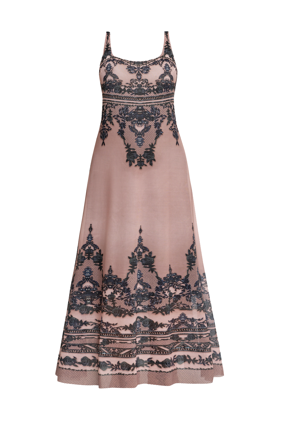 SLEEVELESS LONG MESH DRESS WITH SOFT MODAL LINING - GRAFFITI POWDER JIORO ДЪЛГА РОКЛЯ БЕЗ РЪКАВ ОТ МРЕЖА С ПОДПЛАТА ОТ ФИН МОДАЛ - GRAFFITI POWDER JIORO