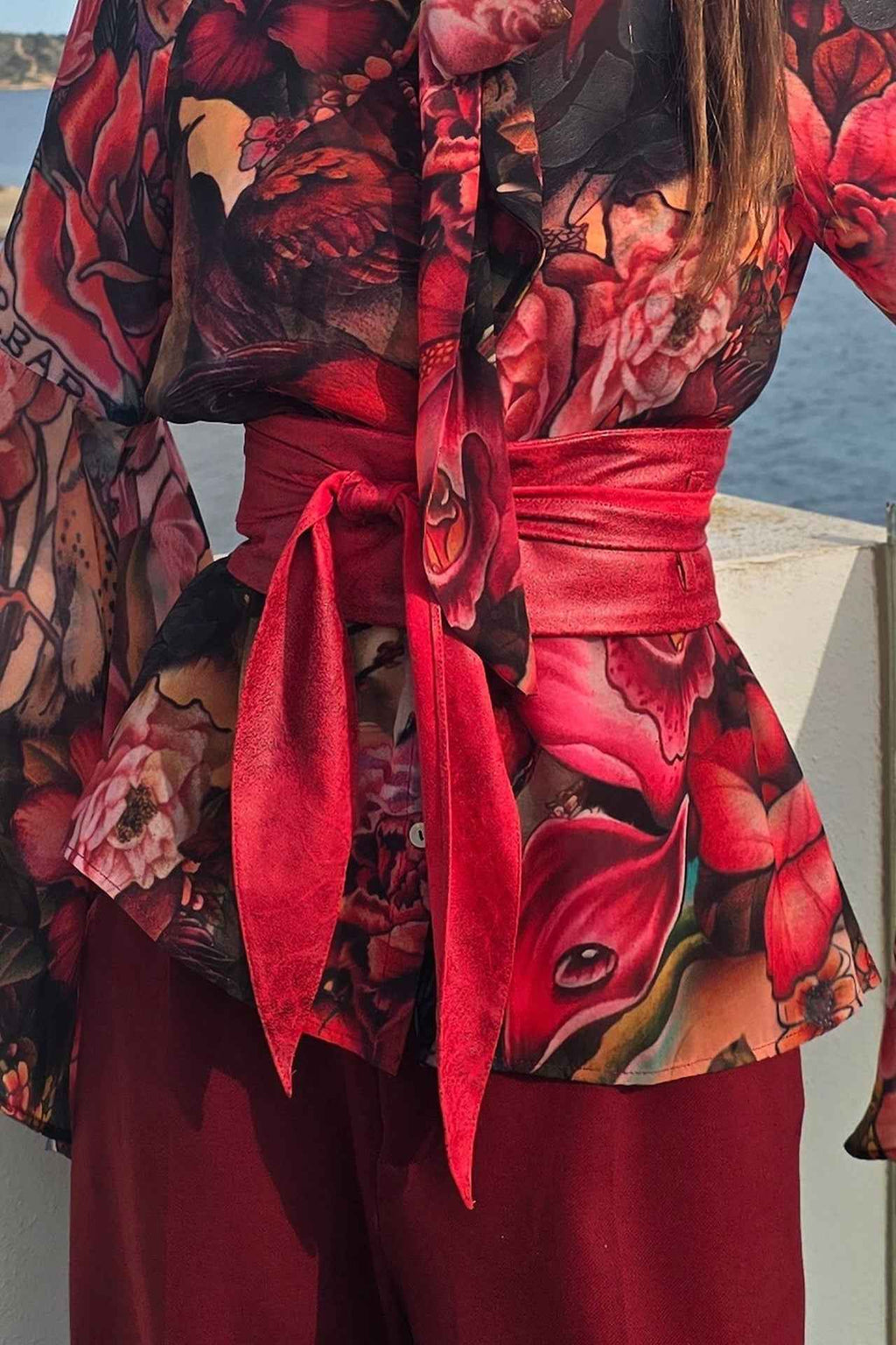 WRAP-STYLE BELT - SUEDE-LIKE IMITATION IN RED - ESSENTIALS