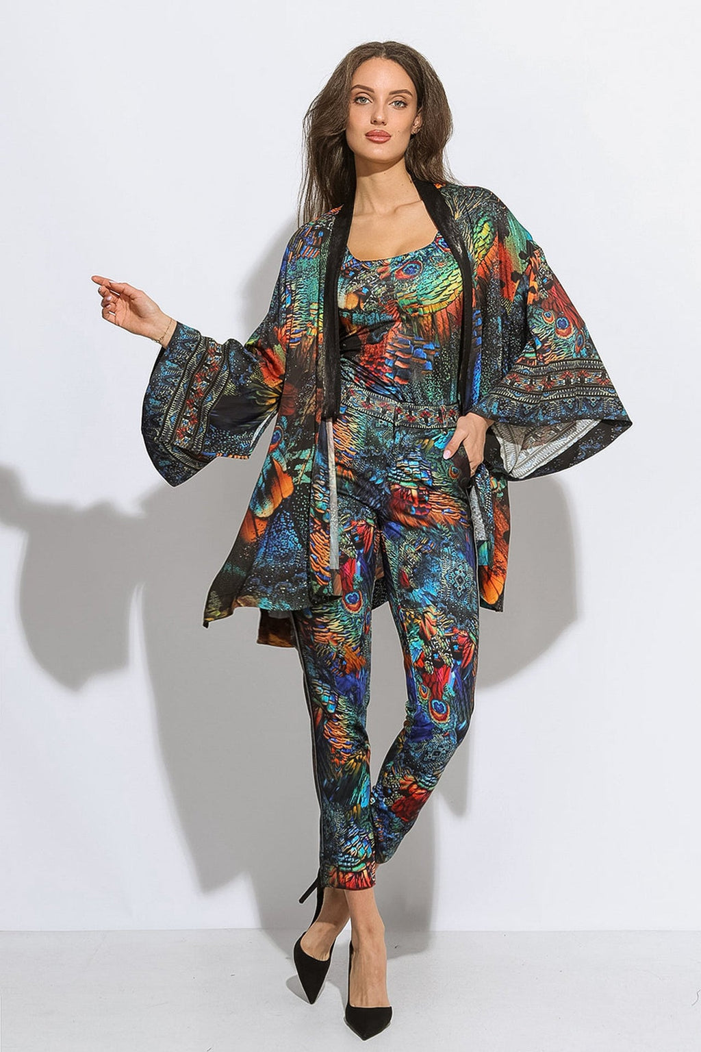 CROPPED VISCOSE KIMONO WITH ELASTIC BELT- AMAZONIA JIORO КРОП КИМОНО ОТ ВИСКОЗА С ЛАСТИЧЕН КОЛАН - AMAZONIA JIORO