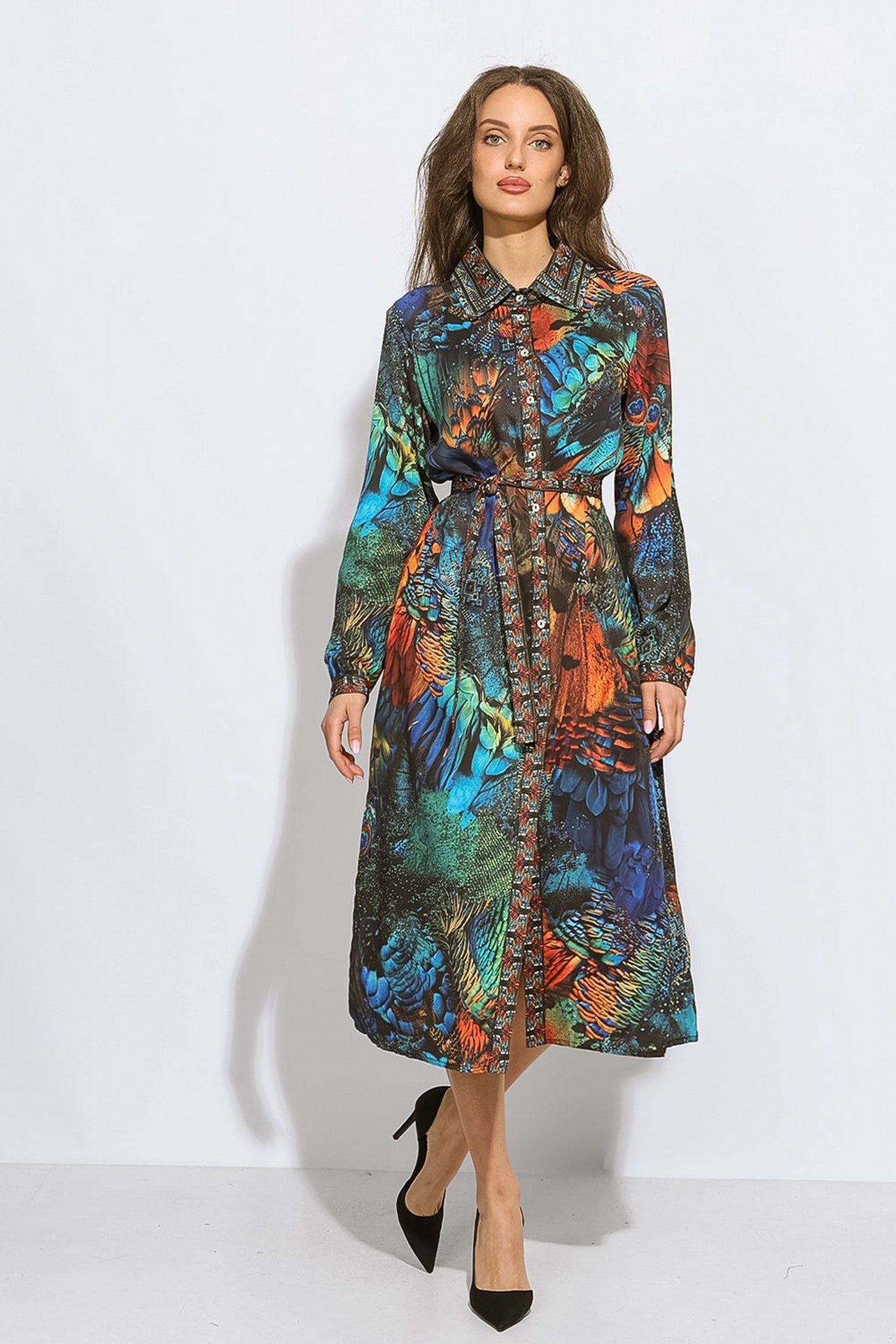 VISCOSE SHIRT DRESS WITH DETACHABLE BELT - AMAZONIA - Fashion Roots