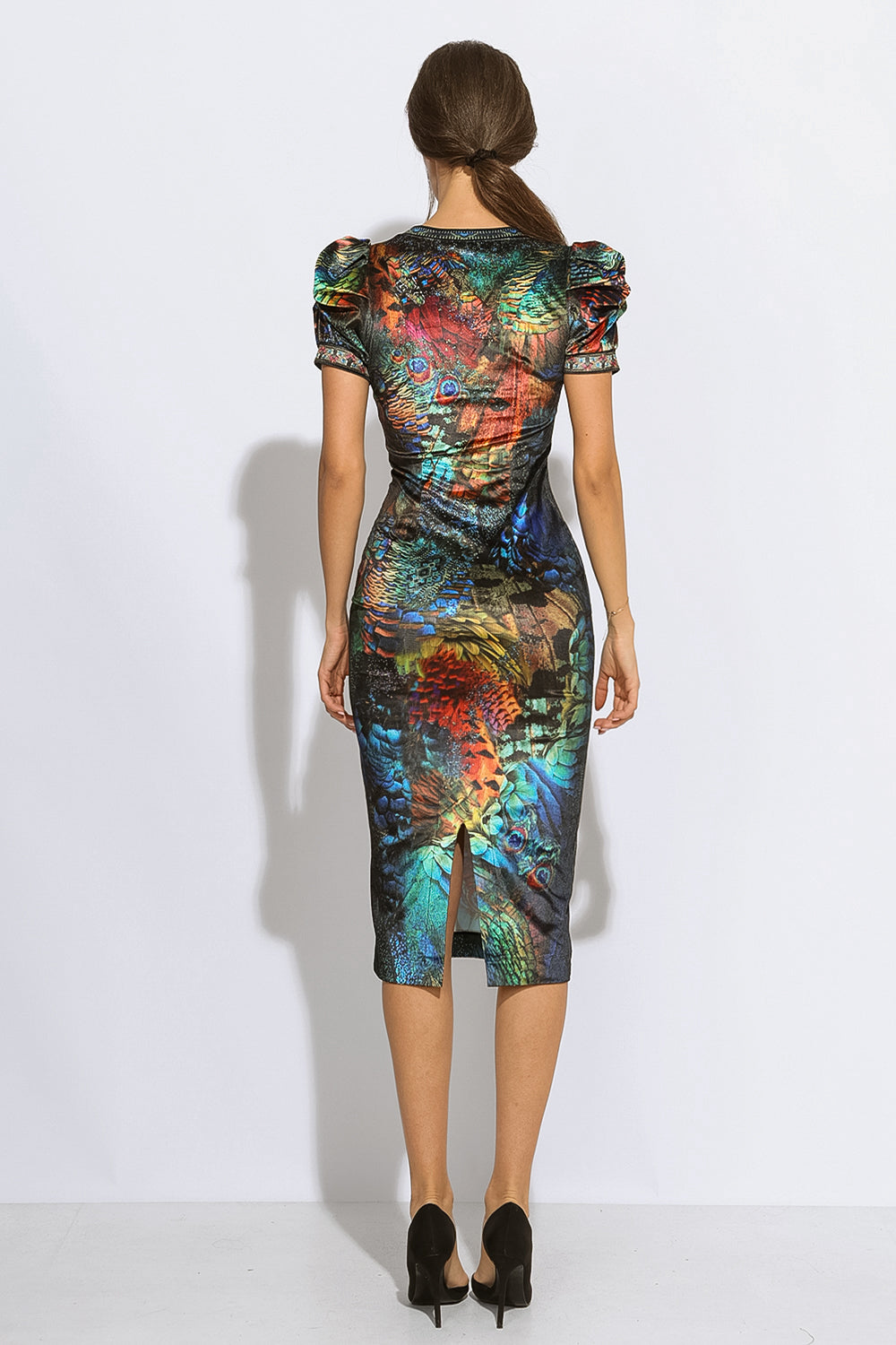 RIBBED VELVET DRESS WITH PUFF SLEEVES - AMAZONIA