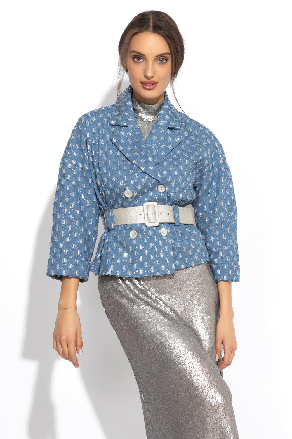 DENIM JACKET WITH BROCADE - ESSENTIALS
