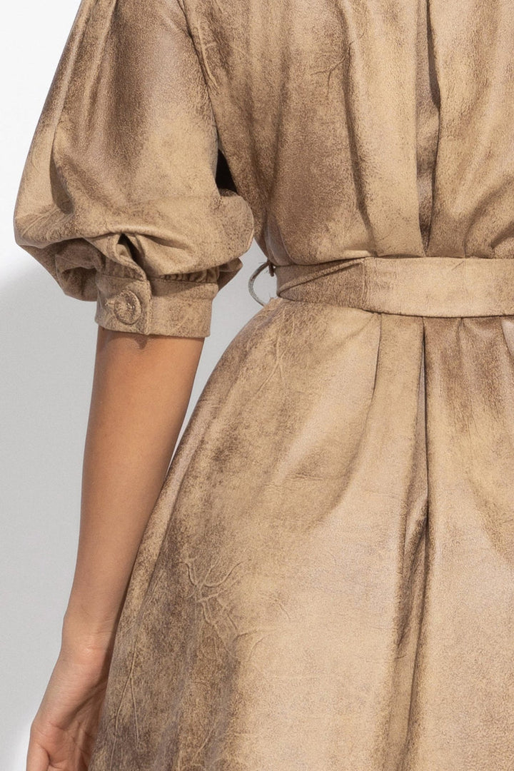 SUEDE-LOOK SHIRT DRESS IN CAPPUCINO - ESSENTIALS - Fashion Roots