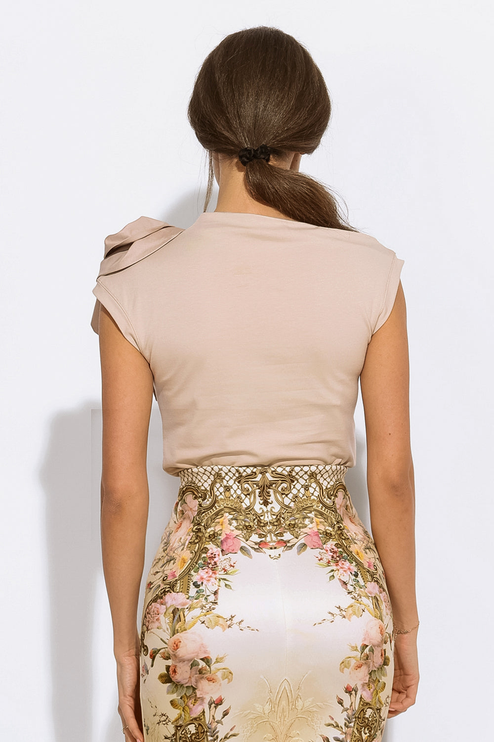 BLOUSE WITH ASYMMETRIC SHOULDER IN BEIGE - ESSENTIALS