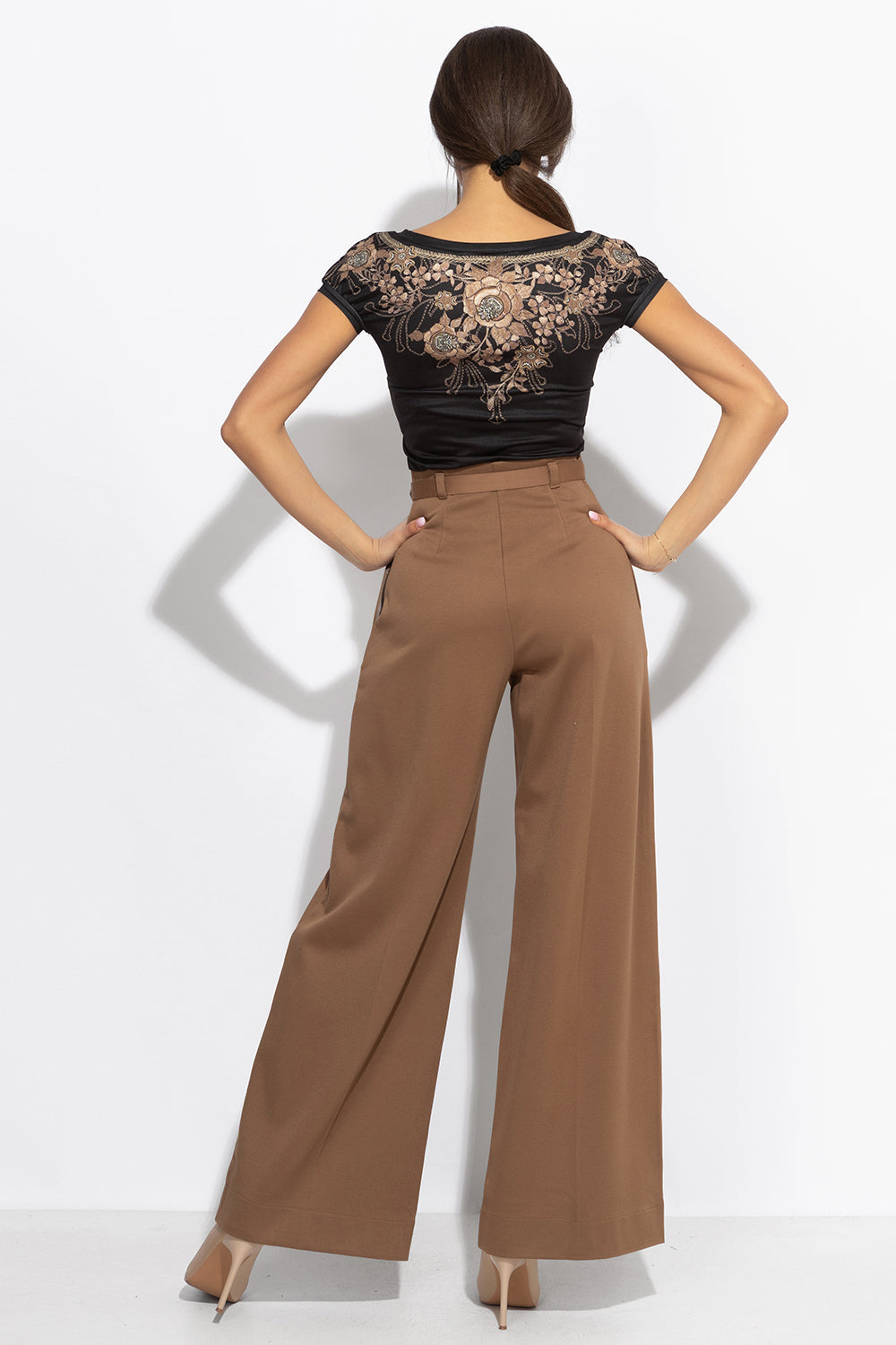PANTALON TAILLE HAUTE BEIGE EN MÉLANGE DE VISCOSE – ESSENTIALS