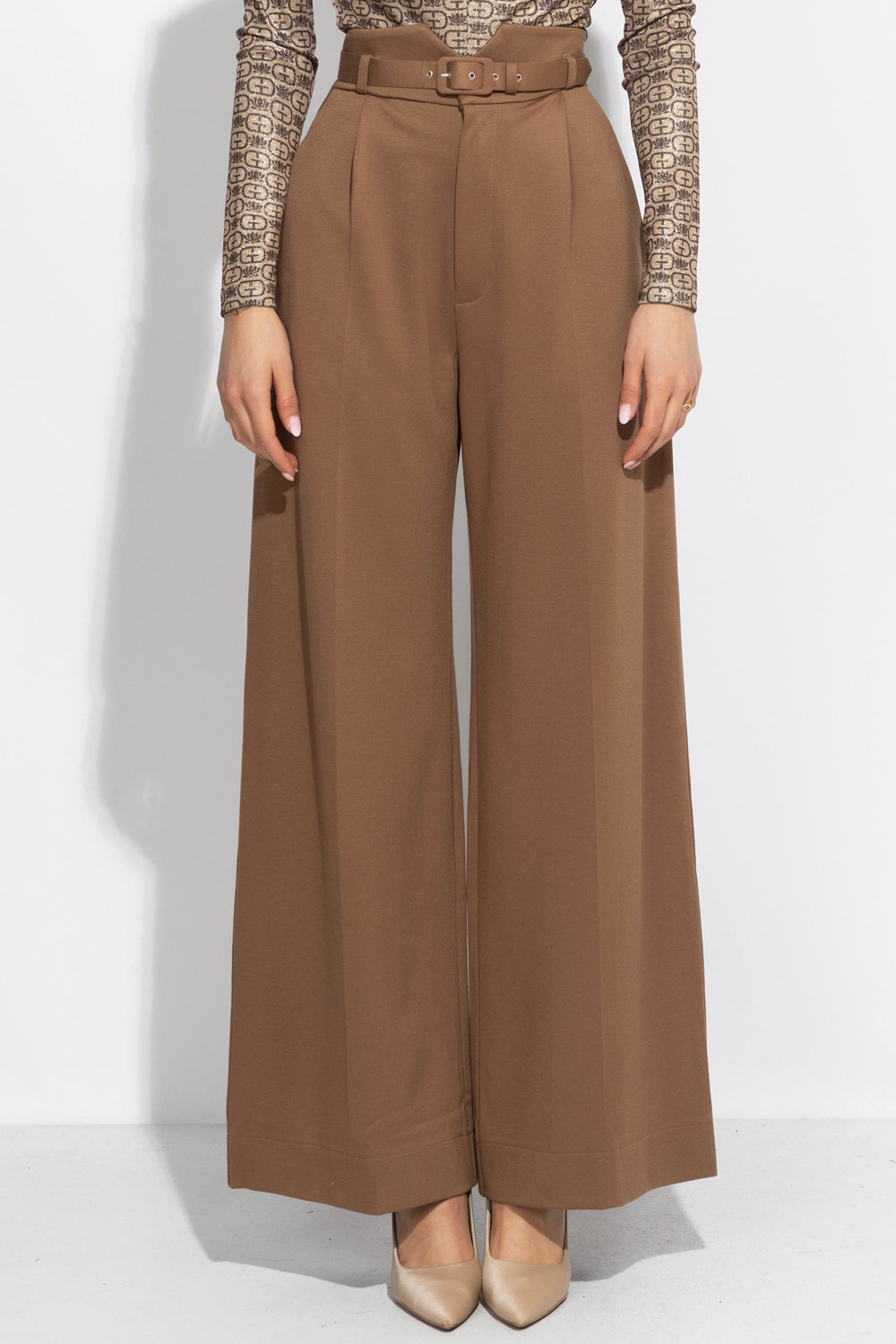 PANTALON TAILLE HAUTE BEIGE EN MÉLANGE DE VISCOSE – ESSENTIALS