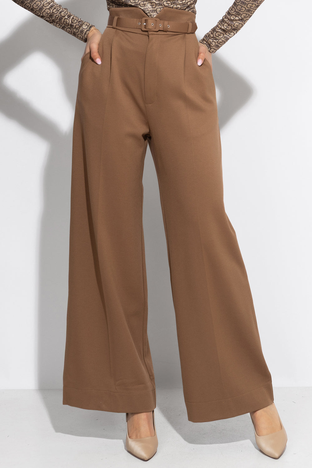 PANTALON TAILLE HAUTE BEIGE EN MÉLANGE DE VISCOSE – ESSENTIALS