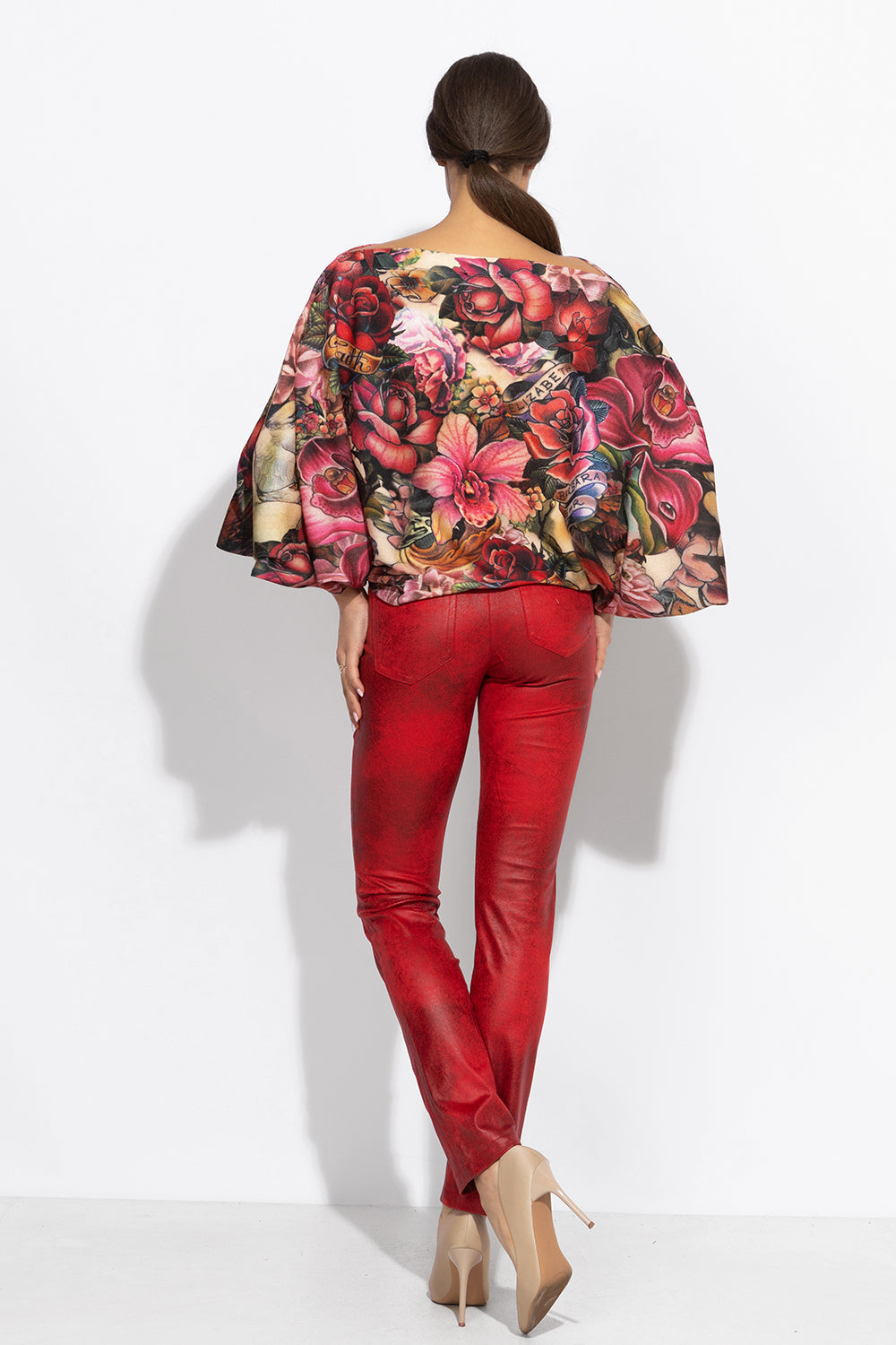 SUEDE LOOK SKINNY 5-POCKET PANTS IN RED - ESSENTIALS JIORO ПАНТАЛОН СЛИМ В ЧЕРВЕН ВЕЛУР - ESSENTIALS JIORO