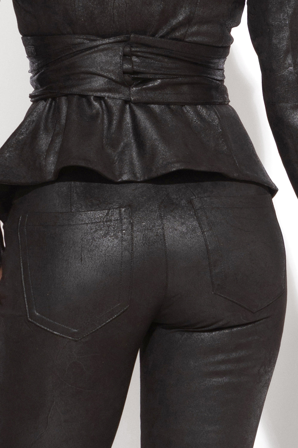 HIGH WAIST SLIM TROUSERS IN BLACK SUEDE - ESSENTIALS