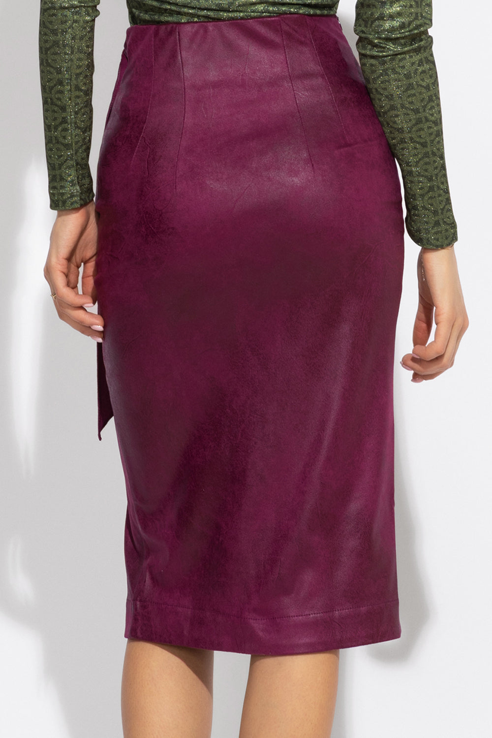 SUEDE-EFFECT BURGUNDY WRAP SKIRT - ESSENTIALS JIORO ПОЛА ОТ ВЕЛУР В ЦВЯТ БОРДО - ESSENTIALS JIORO