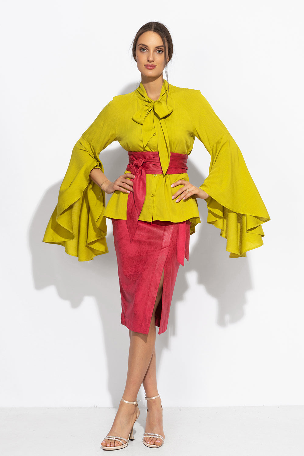 YELLOW ORCHE VISCOSE BLOUSE WITH FLARED SLEEVES – ESSENTIALS