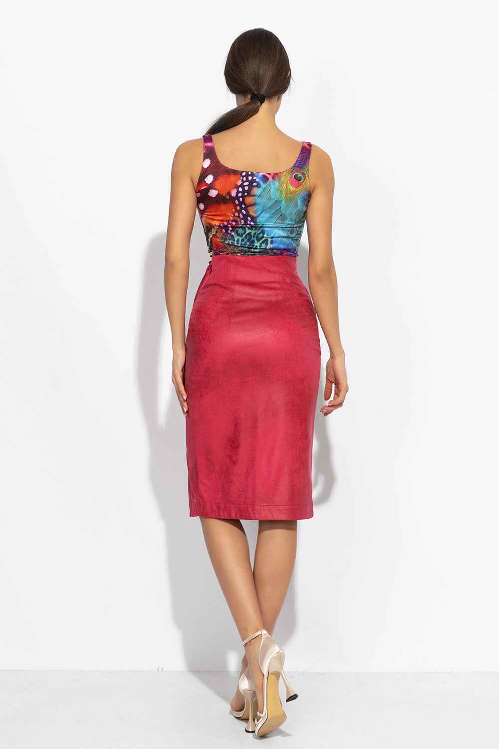 SUEDE-EFFECT CYCLAMEN WRAP SKIRT - ESSENTIALS