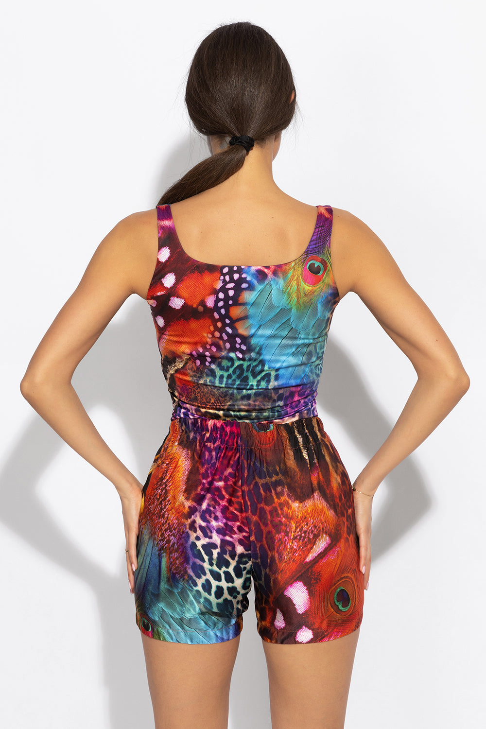 WOMEN'S SATIN VISCOSE SHORTS - LEO NEON WILD JIORO ДАМСКИ ШОРТИ ЛЪСКАВА ВИСКОЗА - LEO NEON JIORO