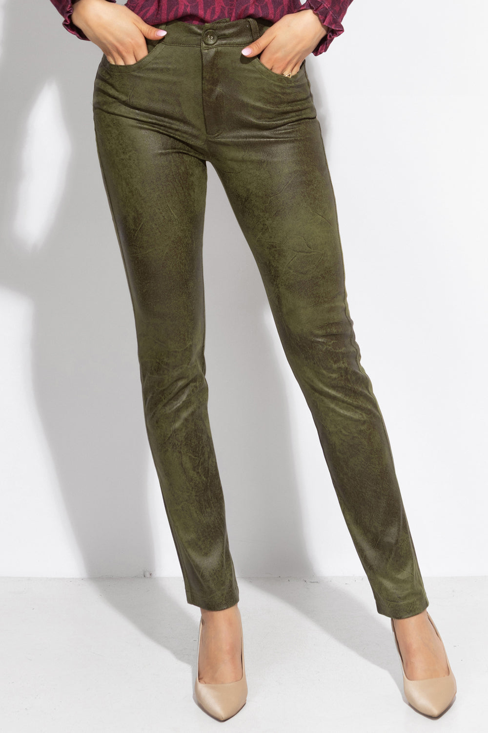 PANTALON SKINNY 5 POCHES VERT OLIVE - ESSENTIALS
