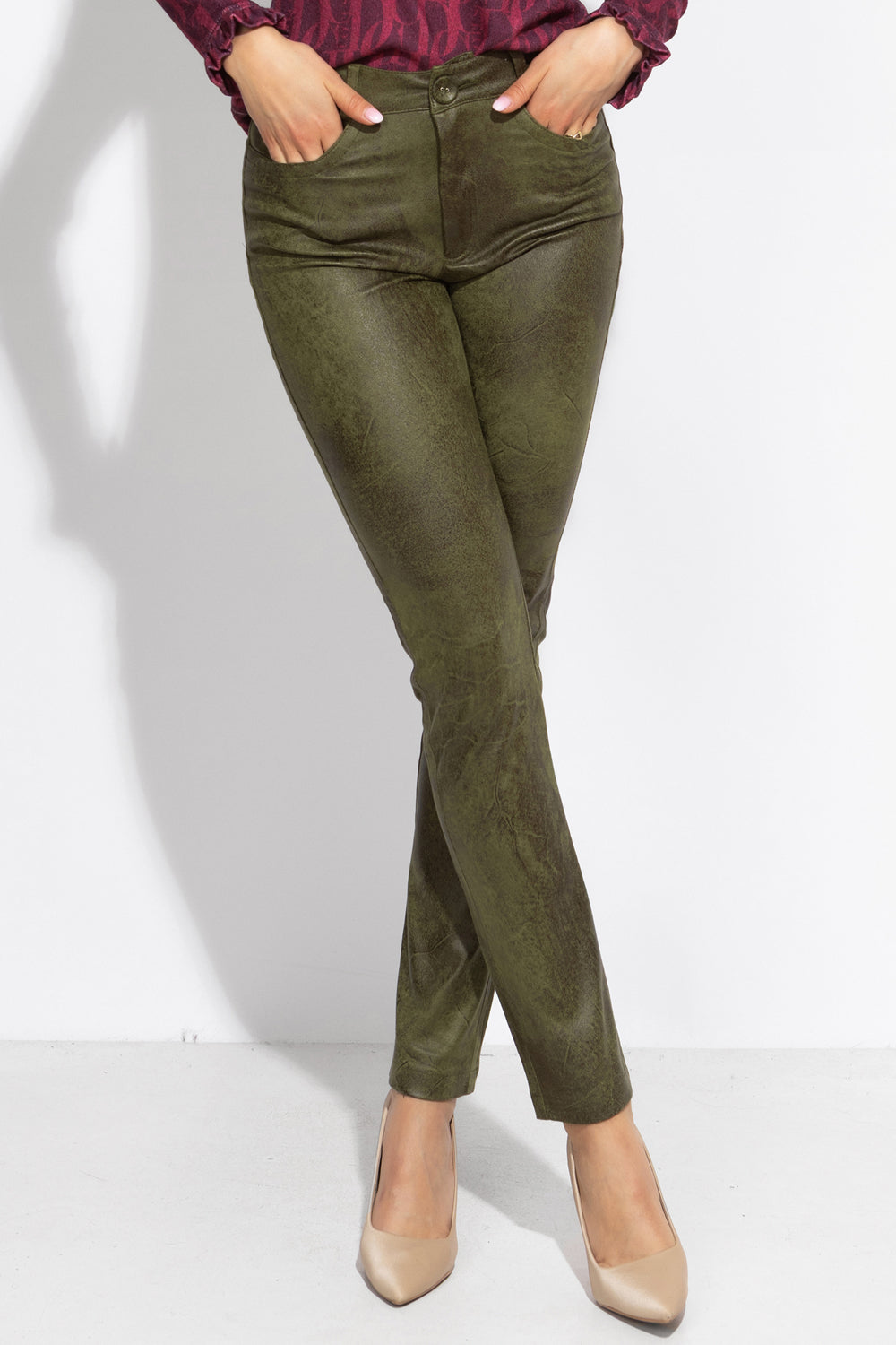 PANTALON SKINNY 5 POCHES VERT OLIVE - ESSENTIALS