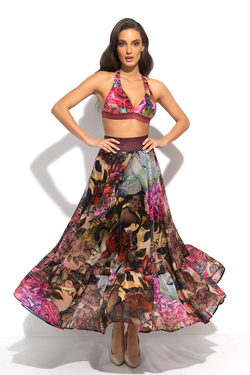 FULL-FLARED MAXI SKIRT WITH ELASTIC WAIST - TATTOO STAR
