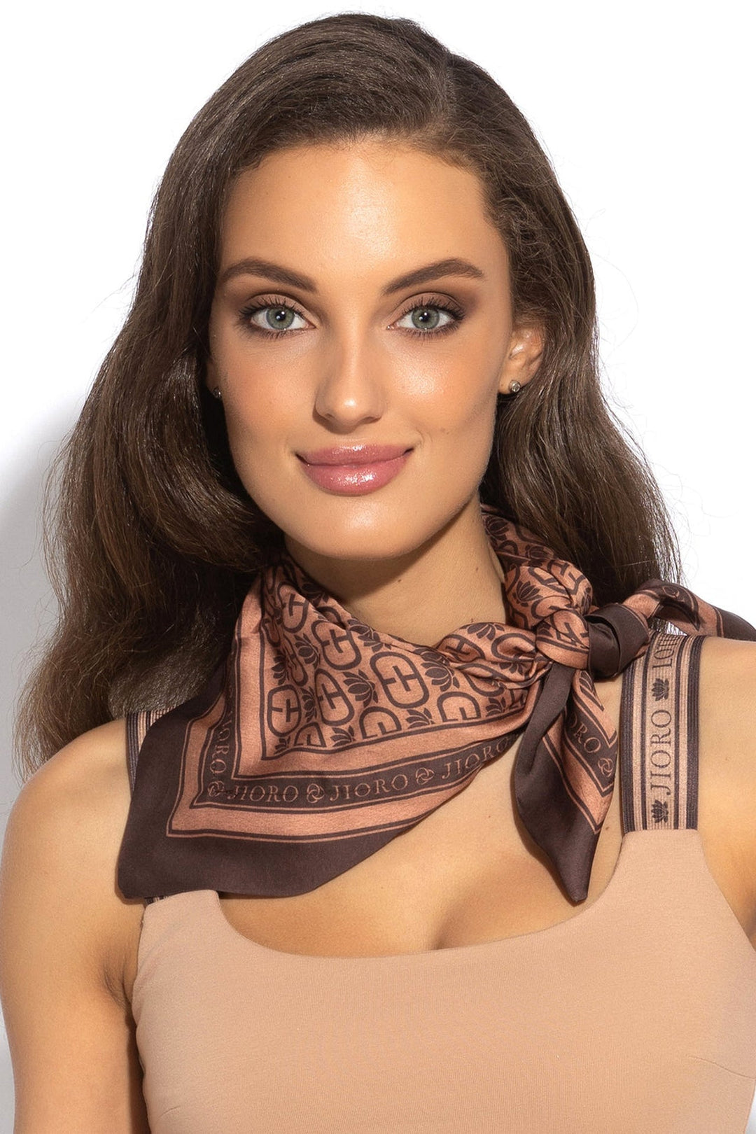 SQUARE VISCOSE HEADSCARF - MOCHA MOUSSE LOGO - Fashion Roots