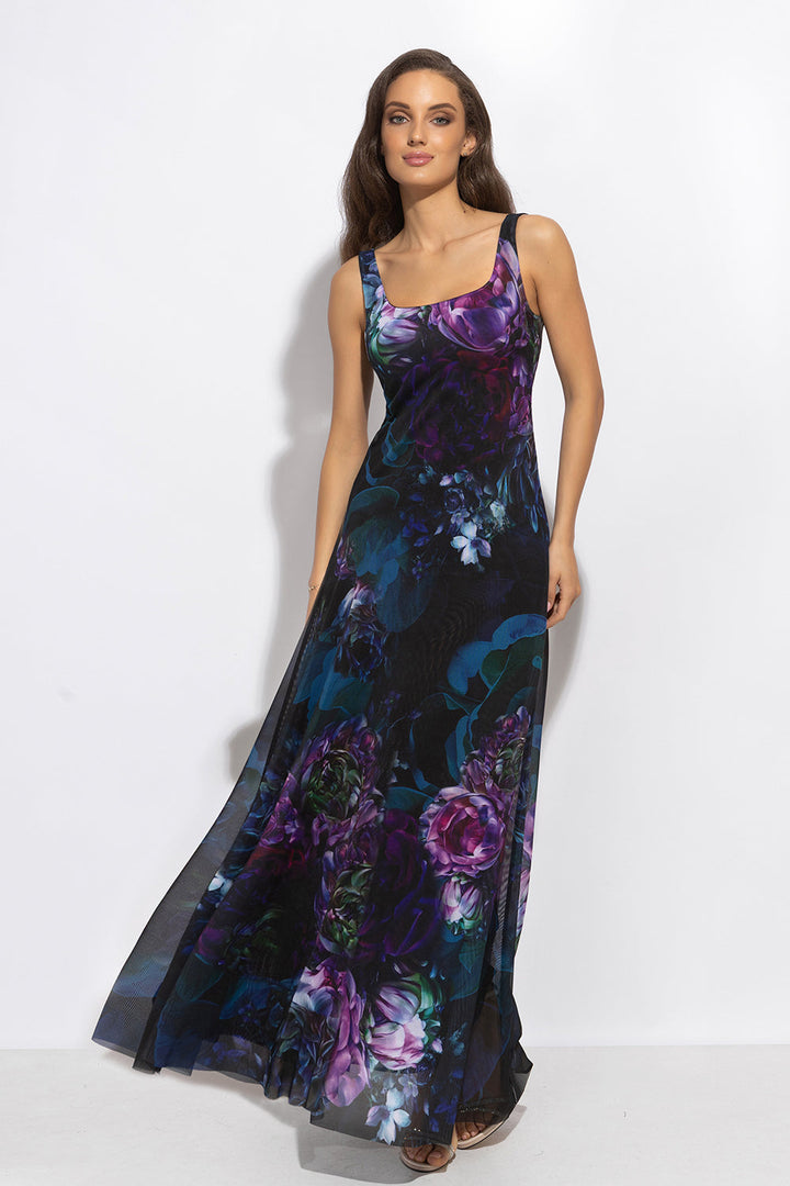 SLEEVELESS LONG MESH DRESS WITH SOFT MODAL LINING - PEONIES JIORO ДЪЛГА РОКЛЯ БЕЗ РЪКАВ ОТ МРЕЖА С ПОДПЛАТА ОТ ФИН МОДАЛ - PEONIES JIORO