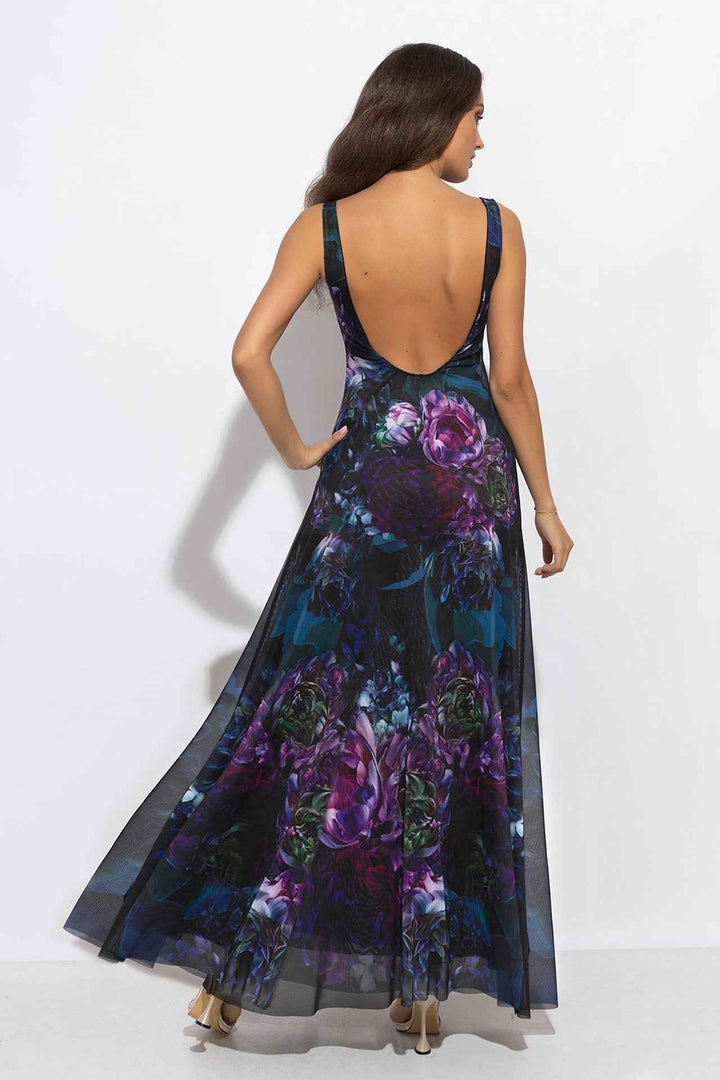 BACKLESS MESH LONG DRESS - PEONIES