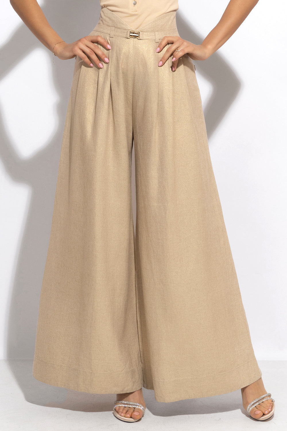 HIGH WAIST WIDE LEG LINEN PANTS - ESSENTIALS