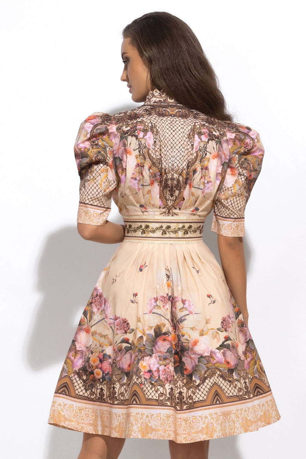 POPLIN DRESS WITH PUFF SLEEVES - BAROQUE FLOWERS JIORO РОКЛЯ С БУФАН РЪКАВ ОТ ПОПЛИН - BAROQUE FLOWERS JIORO