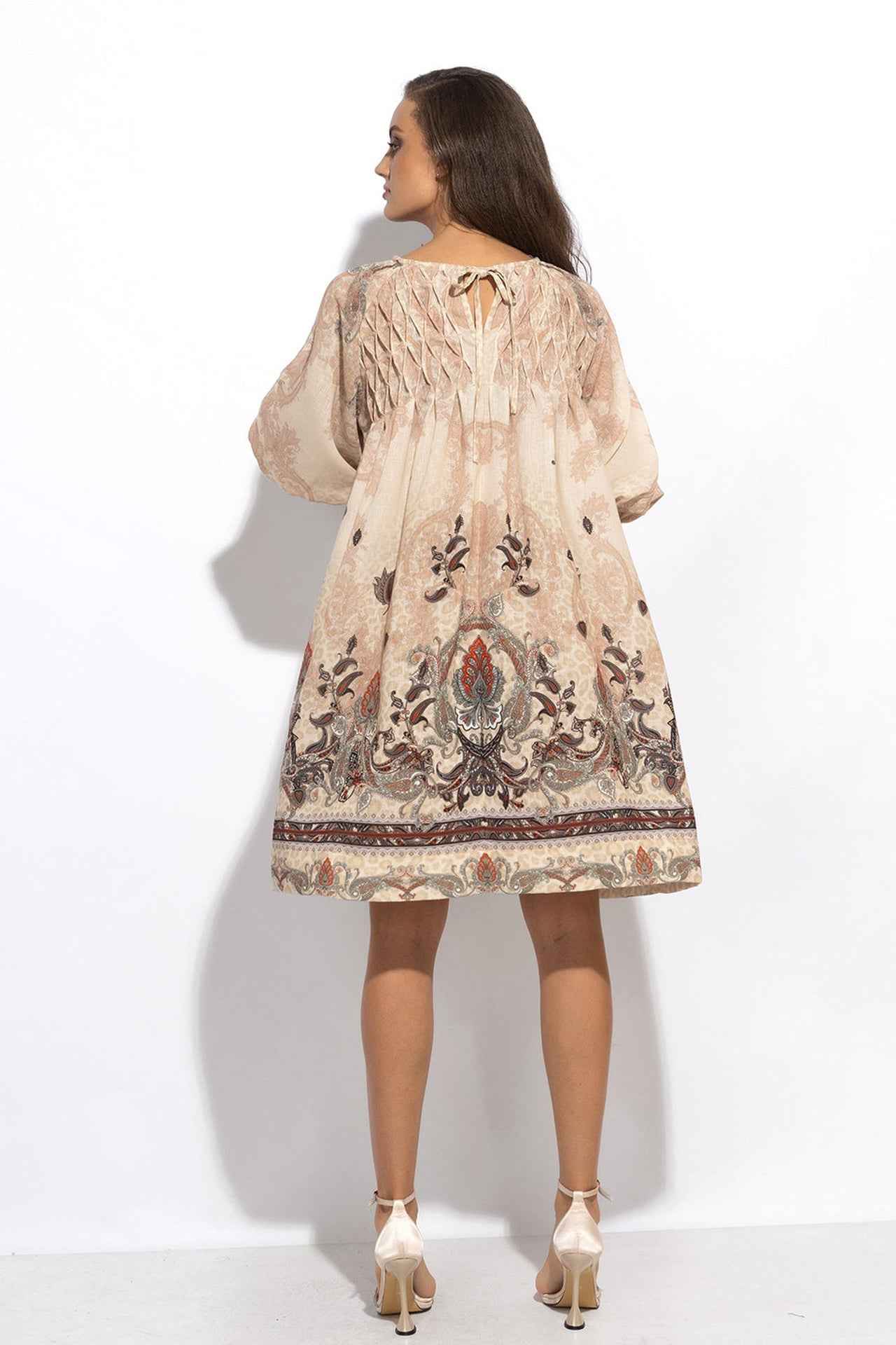 LINEN-LIKE BOHO DRESS – PAISLEY BEIGE