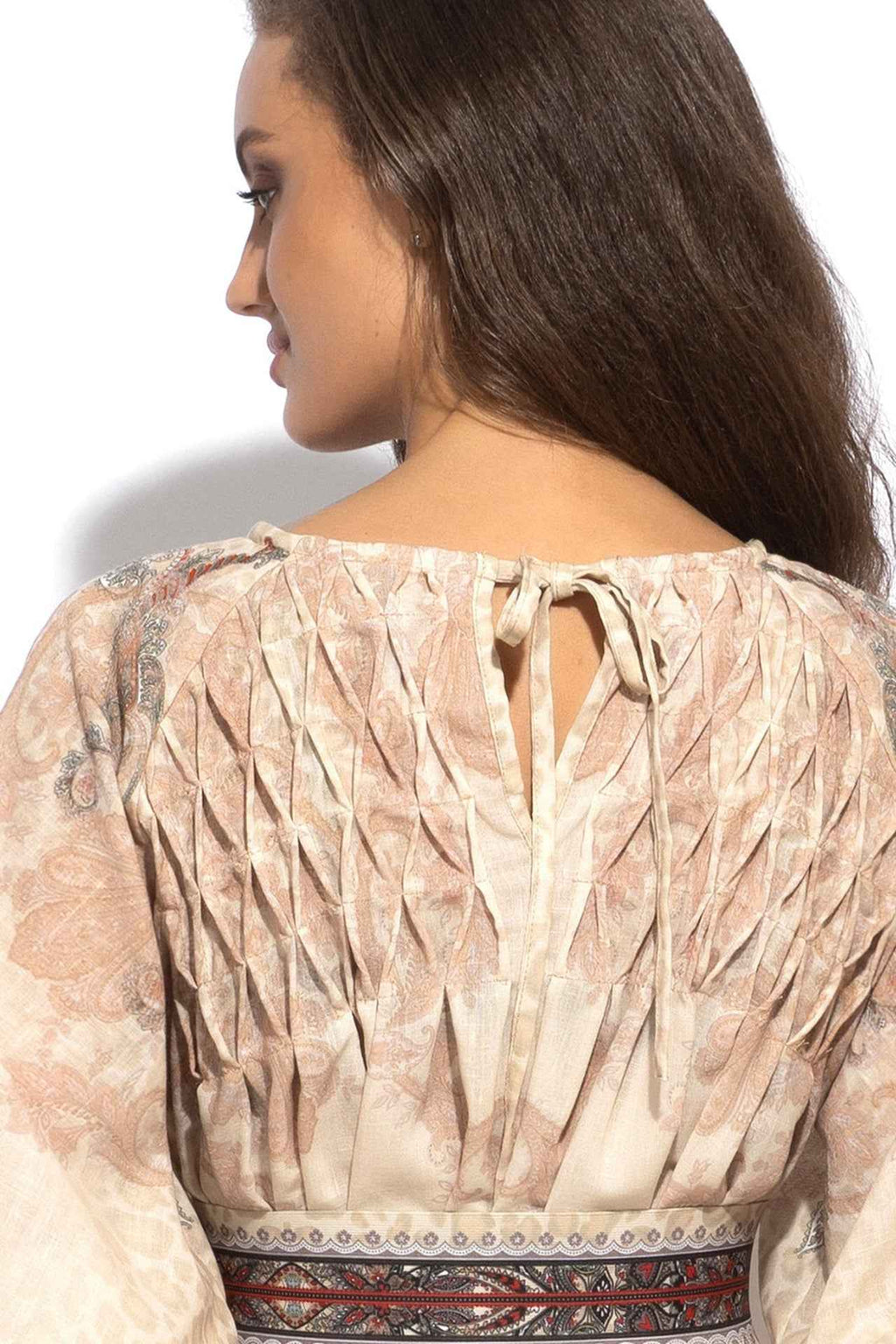 LINEN-LIKE BOHO DRESS – PAISLEY BEIGE