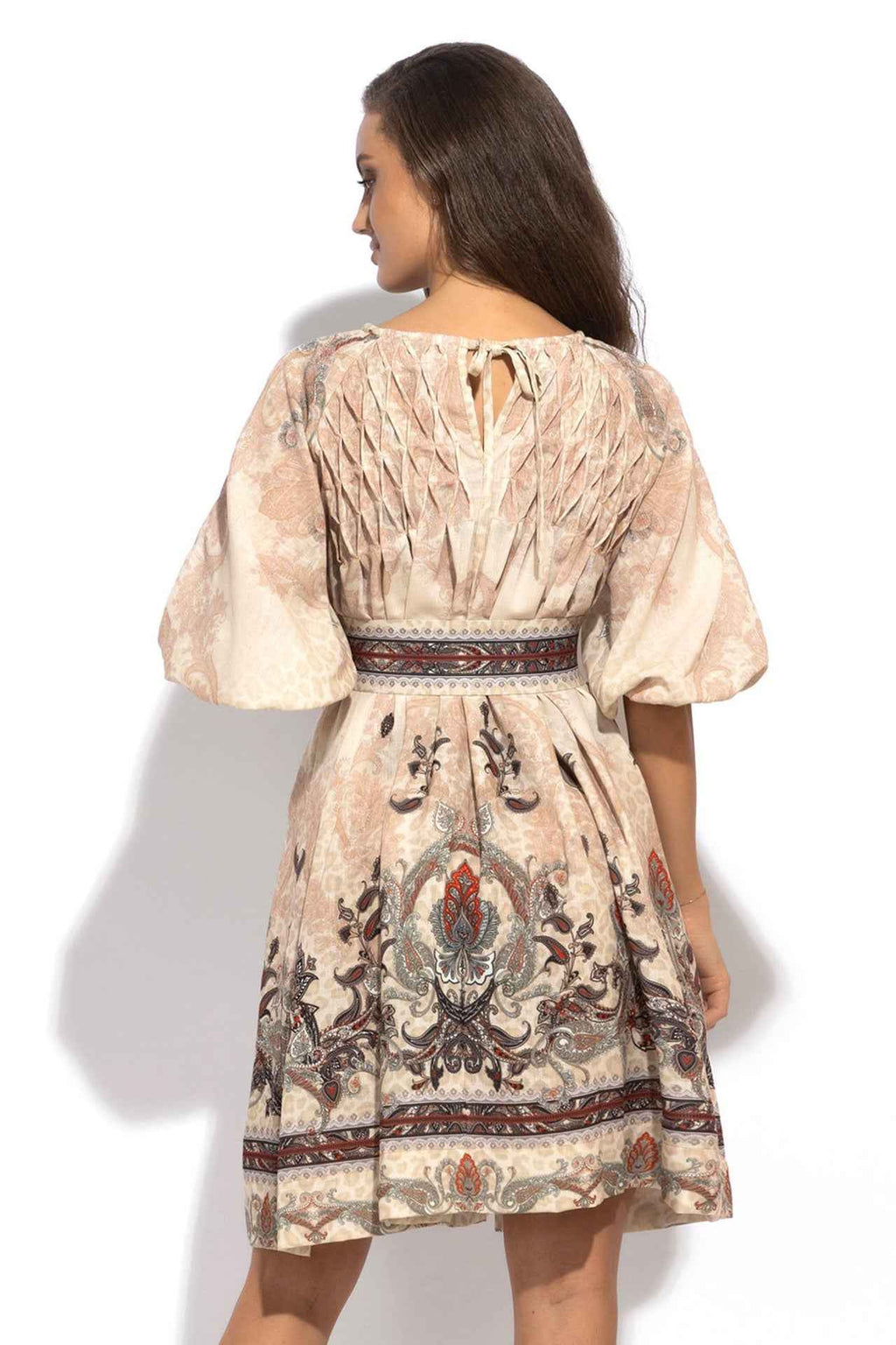 LINEN-LIKE BOHO DRESS – PAISLEY BEIGE