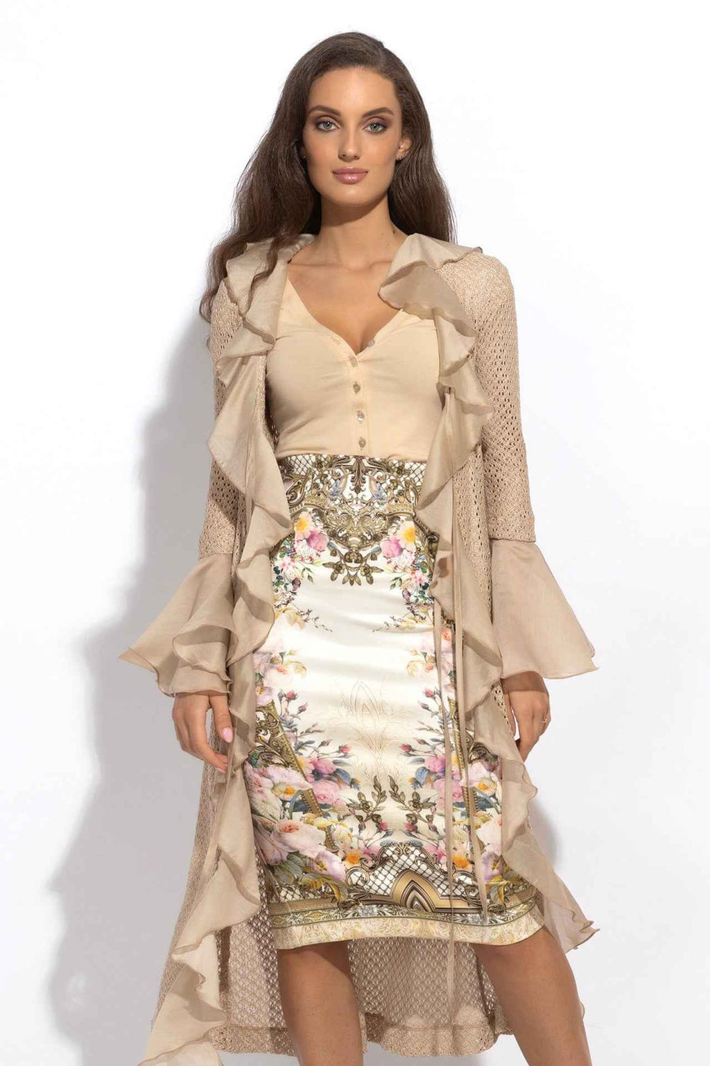 COTTON MESH CARDIGAN WITH RUFFLES - ESSENTIALS