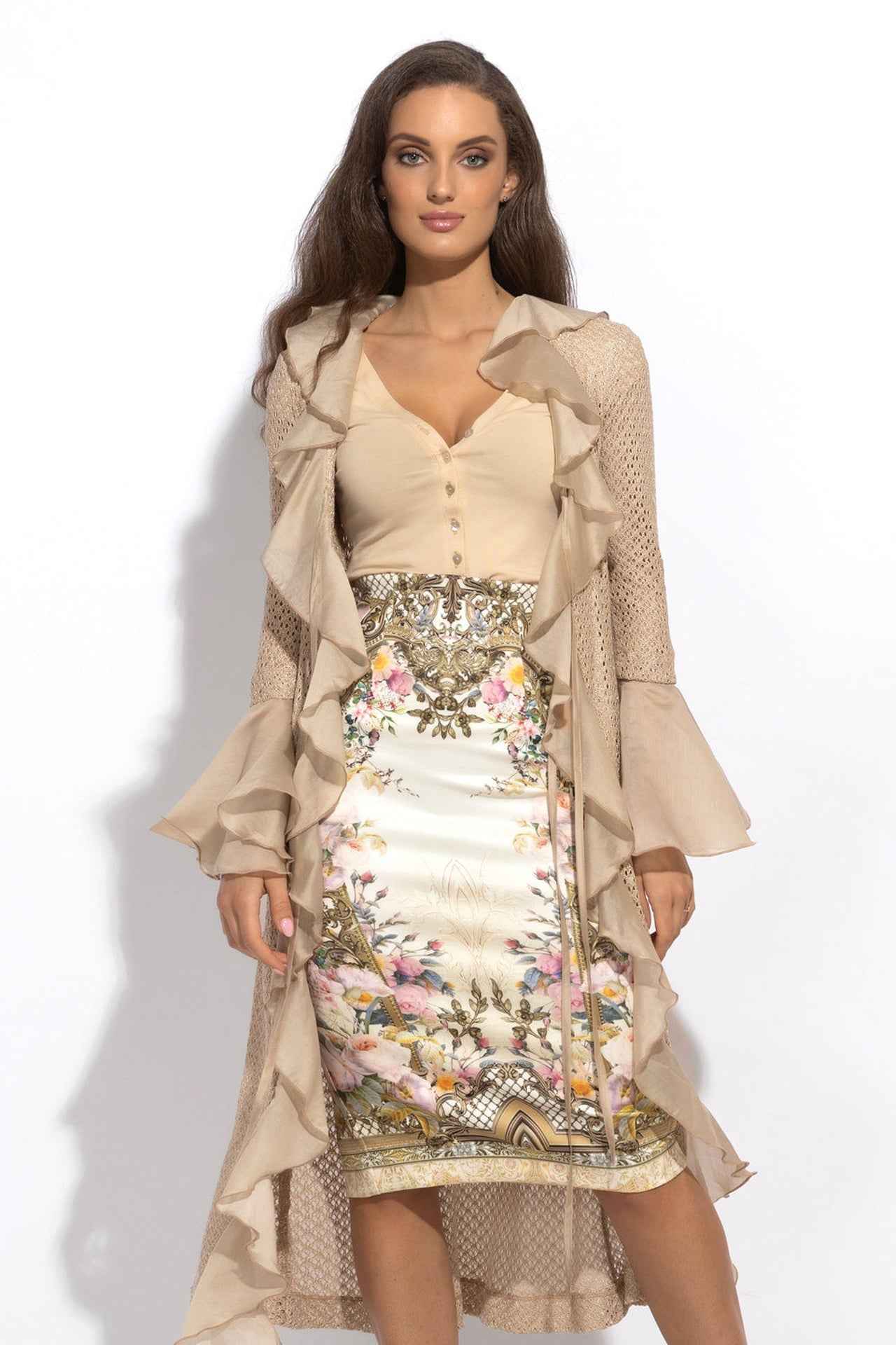 COTTON MESH CARDIGAN WITH RUFFLES - ESSENTIALS