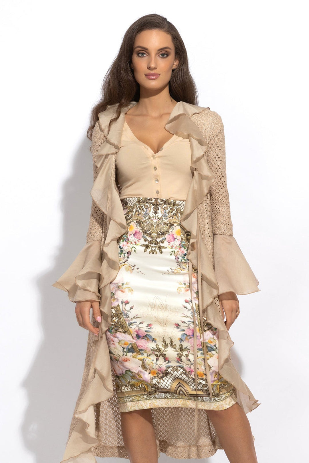 COTTON MESH CARDIGAN WITH RUFFLES - ESSENTIALS JIORO ПАМУЧНА МРЕЖЕСТА ЖИЛЕТКА С КЪДРИ - ESSENTIALS JIORO